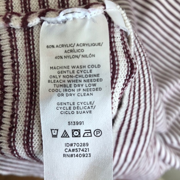 Maroon and white striped LOFT sweater with small bell sleeves - Picture 4 of 6